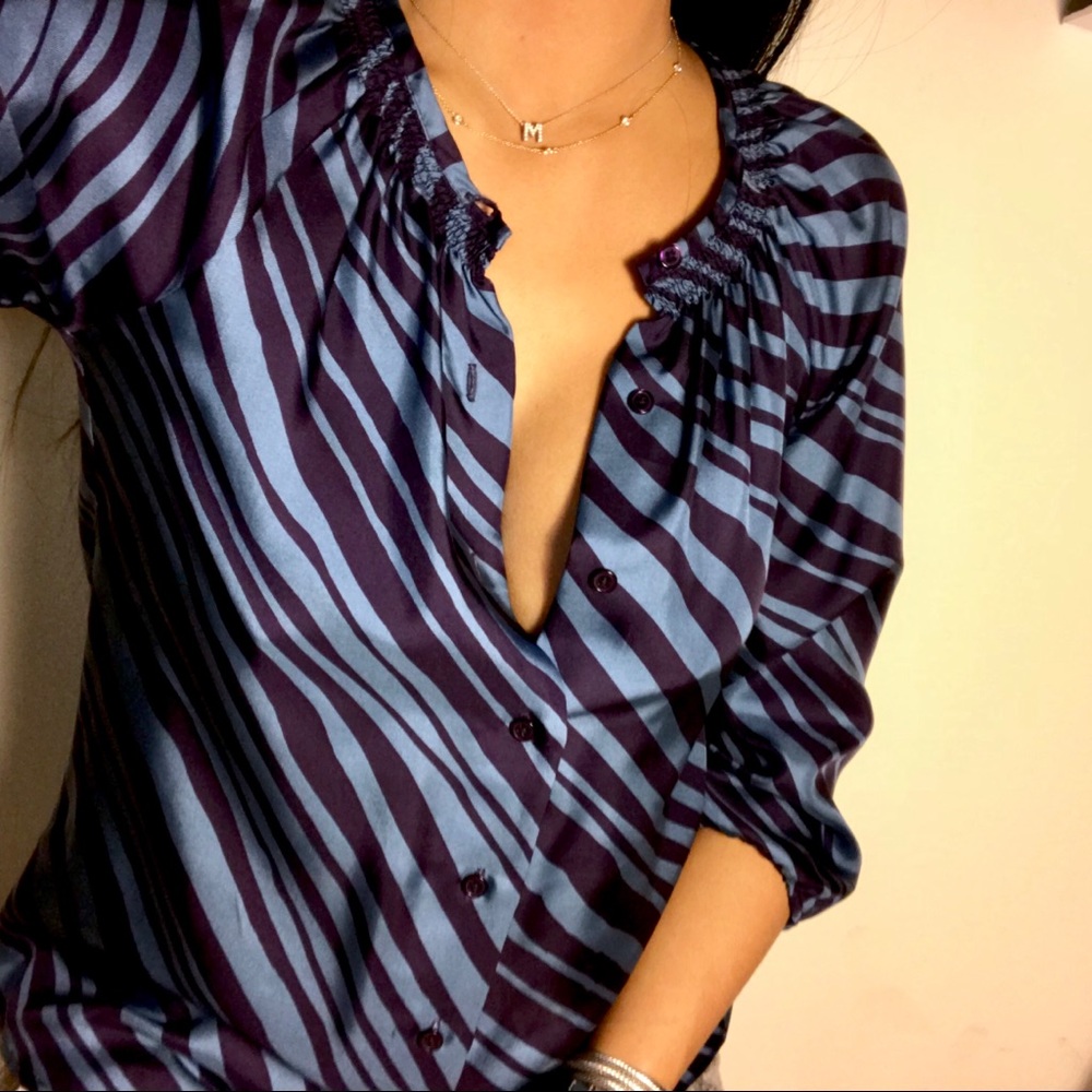 Joie - Silk Blue & Purple Striped Blouse